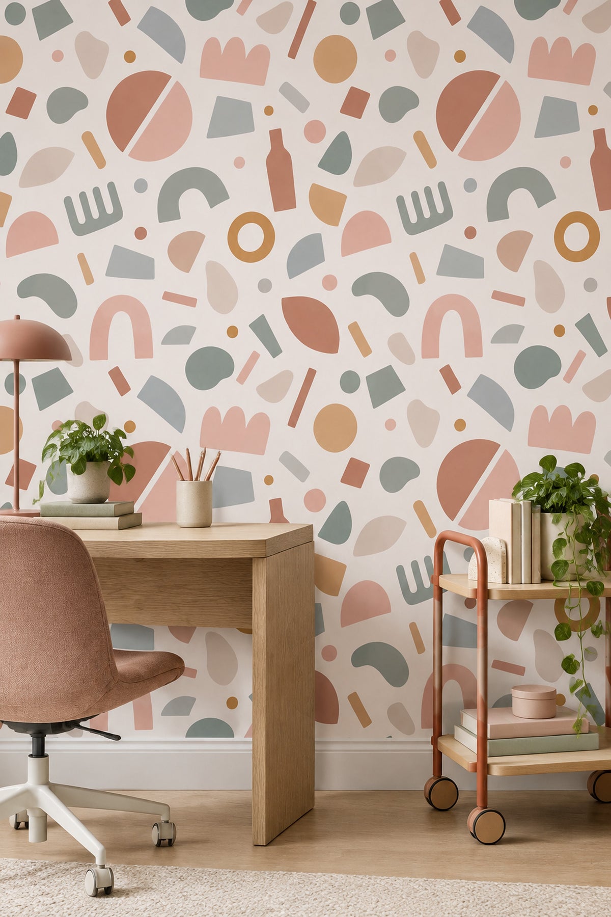 Renkli Geometrik Şekilli Duvar Kağıdı Modern Hol Koridor