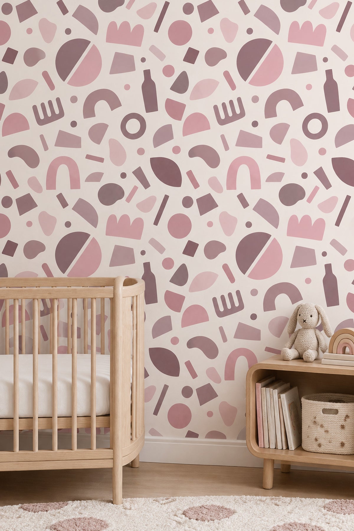 Pastel Geometrik Duvar Kağıdı Pembe Desenli Çocuk Odası