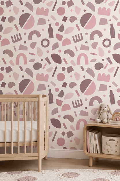 Pastel Geometrik Duvar Kağıdı Pembe Desenli Çocuk Odası