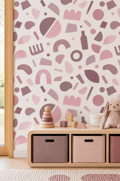 Pastel Geometrik Duvar Kağıdı Pembe Desenli Çocuk Odası