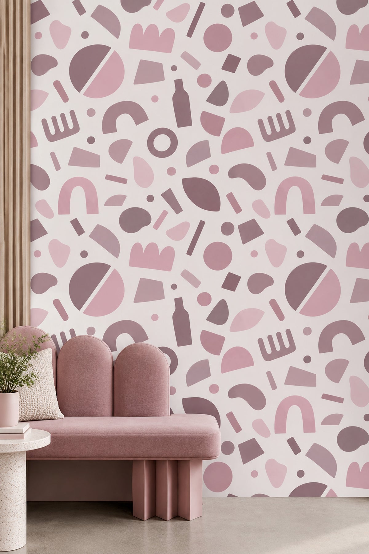 Pastel Geometrik Duvar Kağıdı Pembe Desenli Çocuk Odası