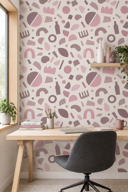 Pastel Geometrik Duvar Kağıdı Pembe Desenli Çocuk Odası