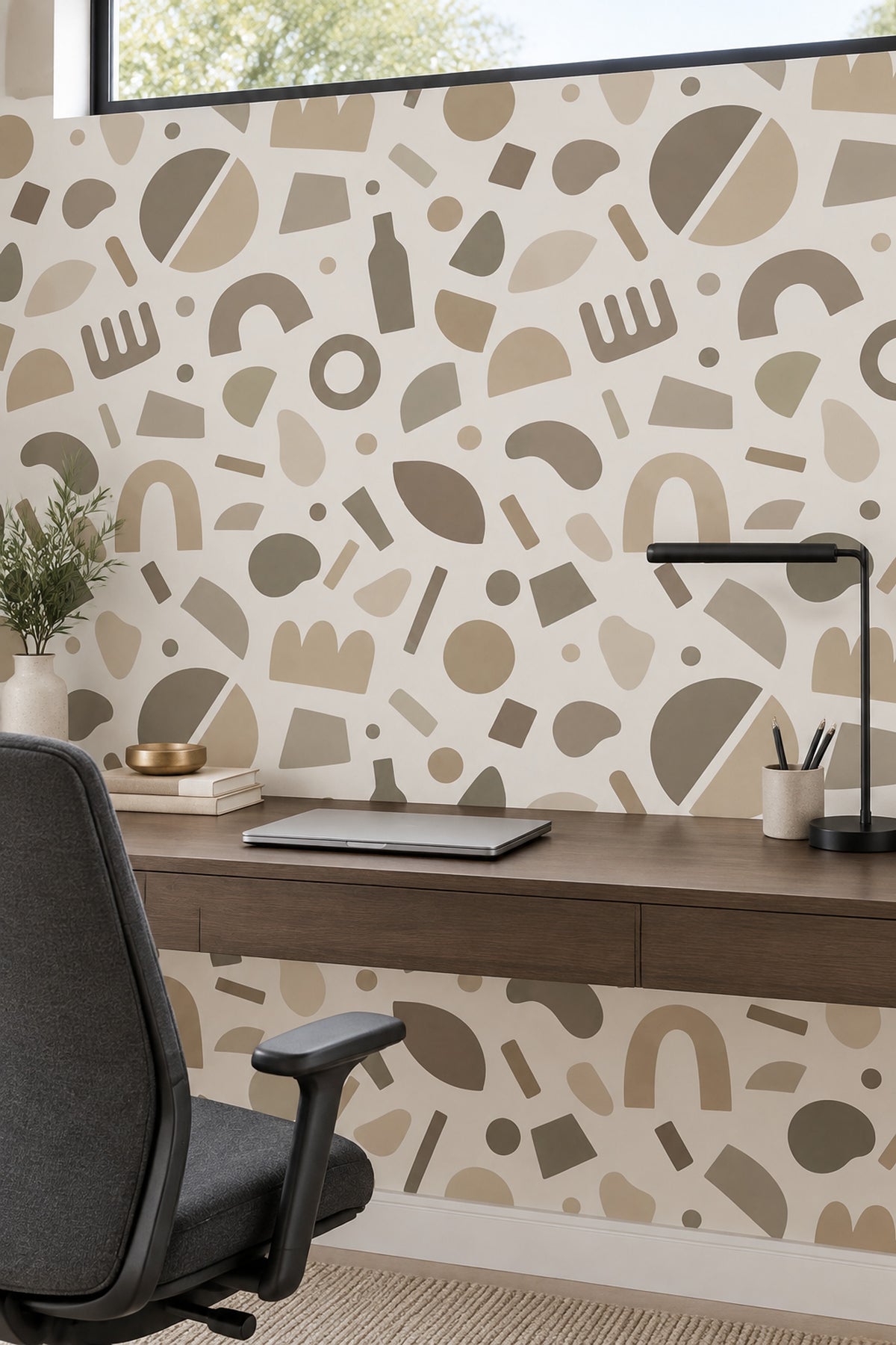 Soyut Geometrik Duvar Kağıdı Bej Desenli Modern Salon