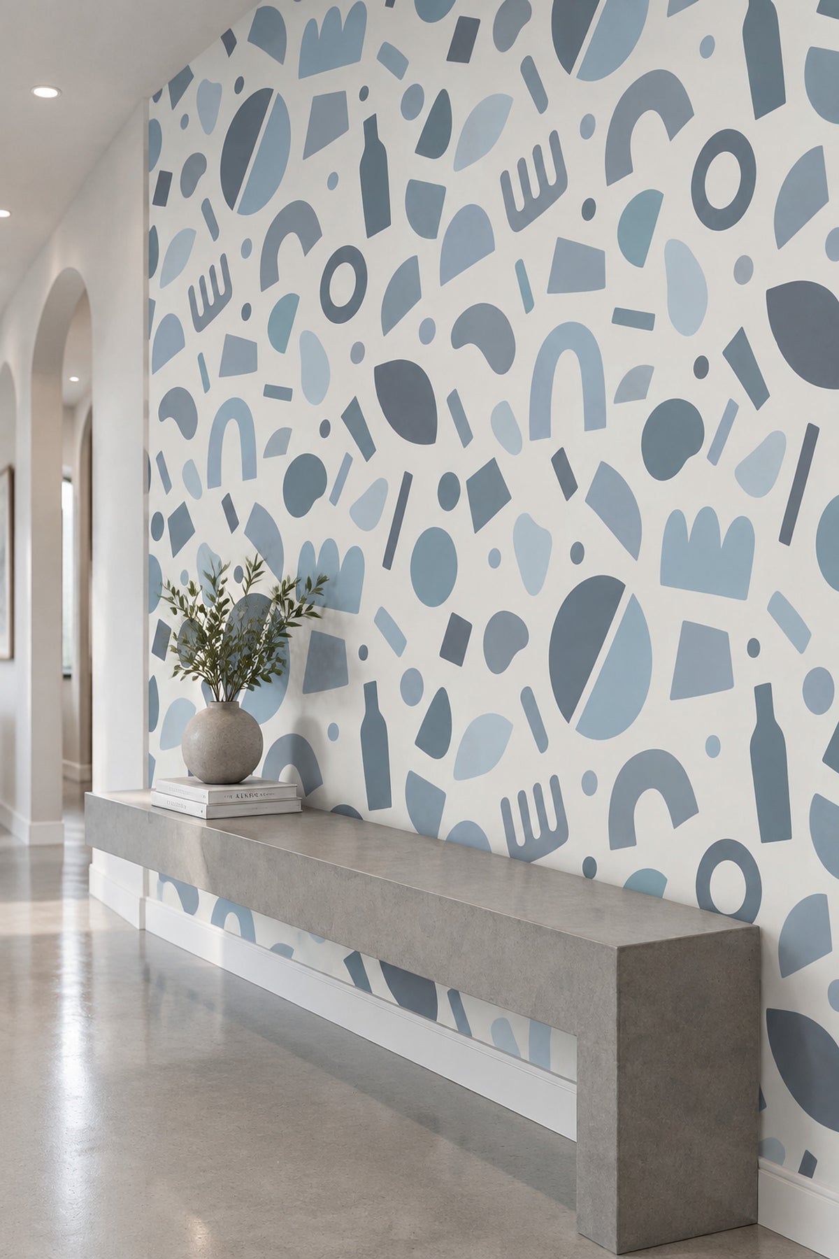 Soyut Geometrik Duvar Kağıdı Mavi Gri Desenli Modern
