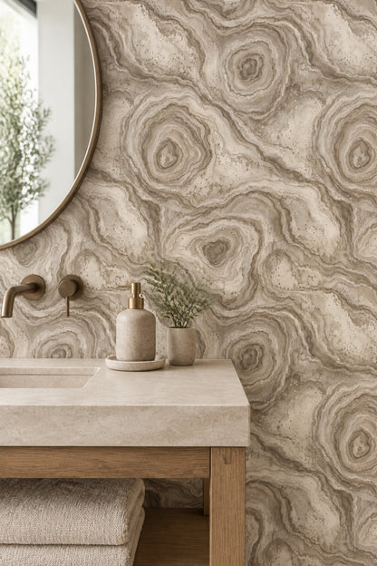 Bej Oniks Taş Görünümlü Duvar Kağıdı Modern Desenli