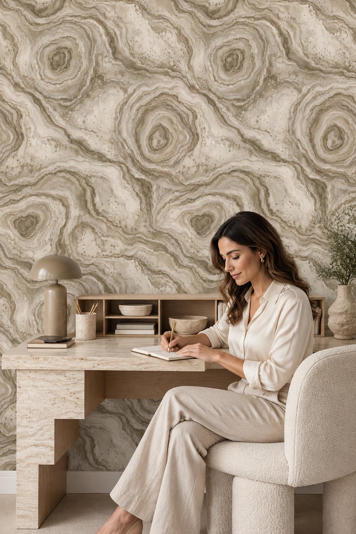 Bej Oniks Taş Görünümlü Duvar Kağıdı Modern Desenli