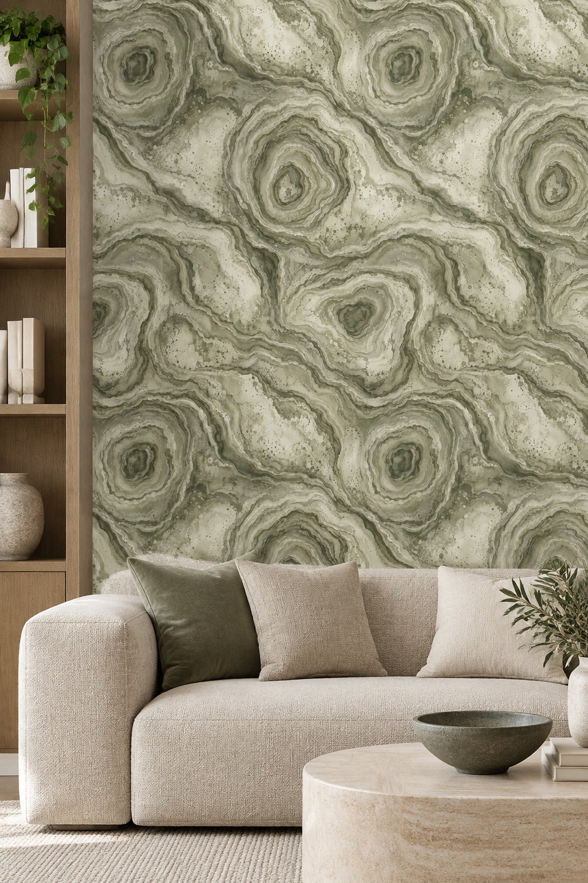 Yeşil Akik Taşı Görünümlü Duvar Kağıdı Modern Desenli