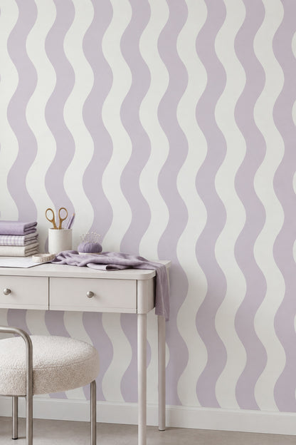 Lila Dalgalı Çizgili Duvar Kağıdı Modern Geometrik Desen