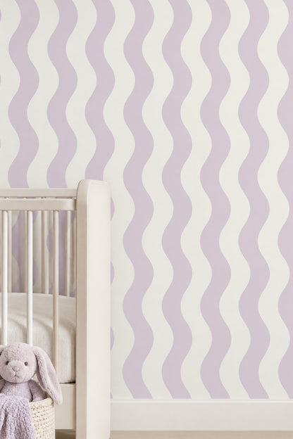 Lila Dalgalı Çizgili Duvar Kağıdı Modern Geometrik Desen