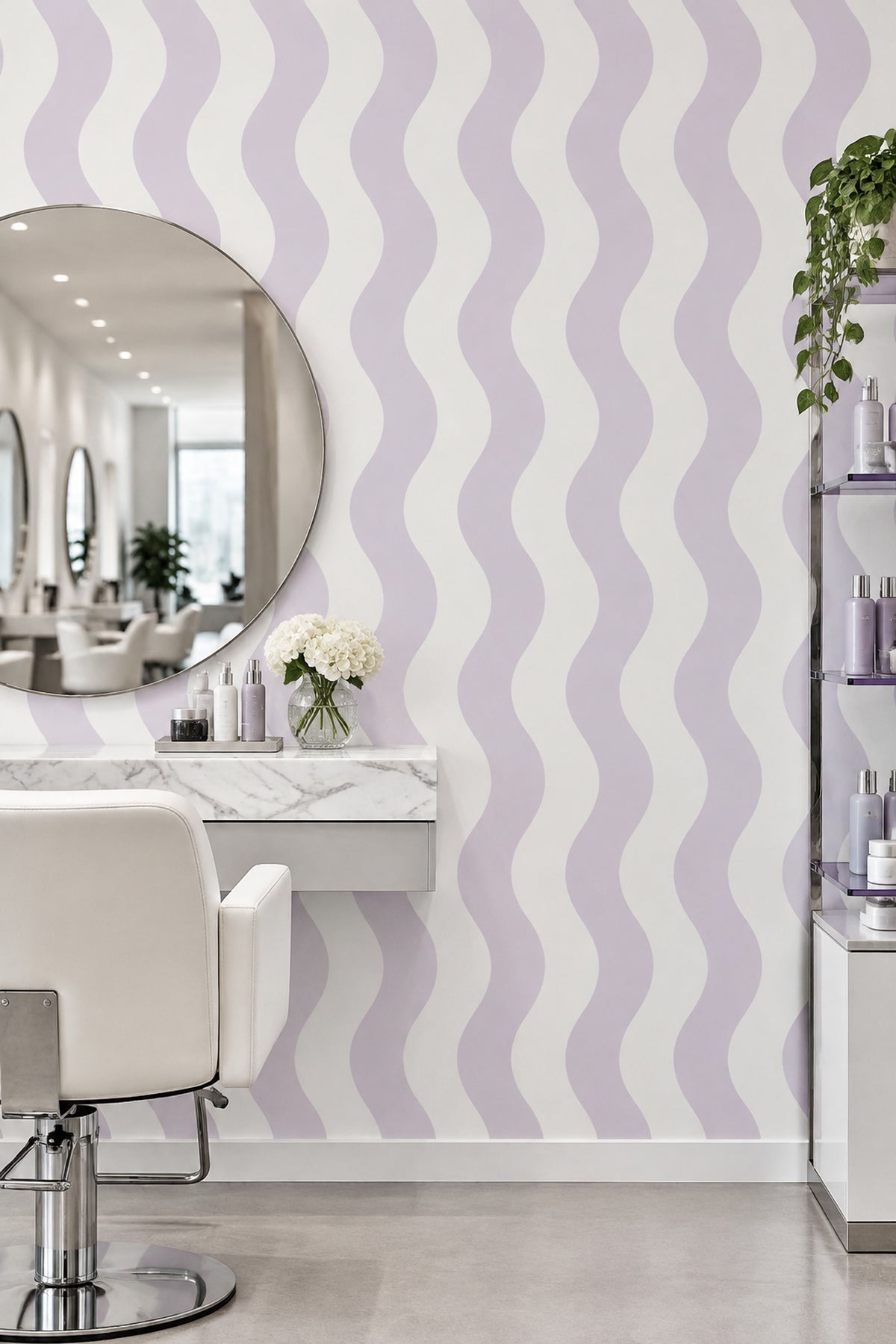 Lila Dalgalı Çizgili Duvar Kağıdı Modern Geometrik Desen