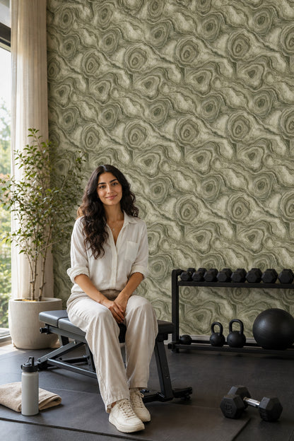 Yeşil Akik Taşı Görünümlü Duvar Kağıdı Modern Desenli
