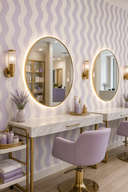 Lila Dalgalı Çizgili Duvar Kağıdı Modern Geometrik Desen