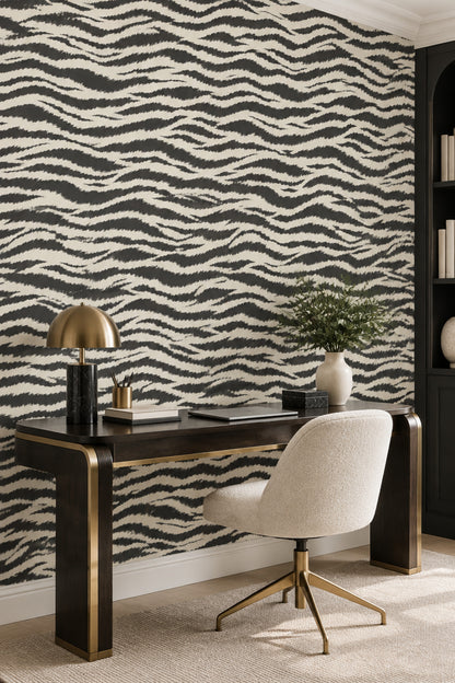 Zebra Desenli Duvar Kağıdı Siyah Beyaz Yatak Odası