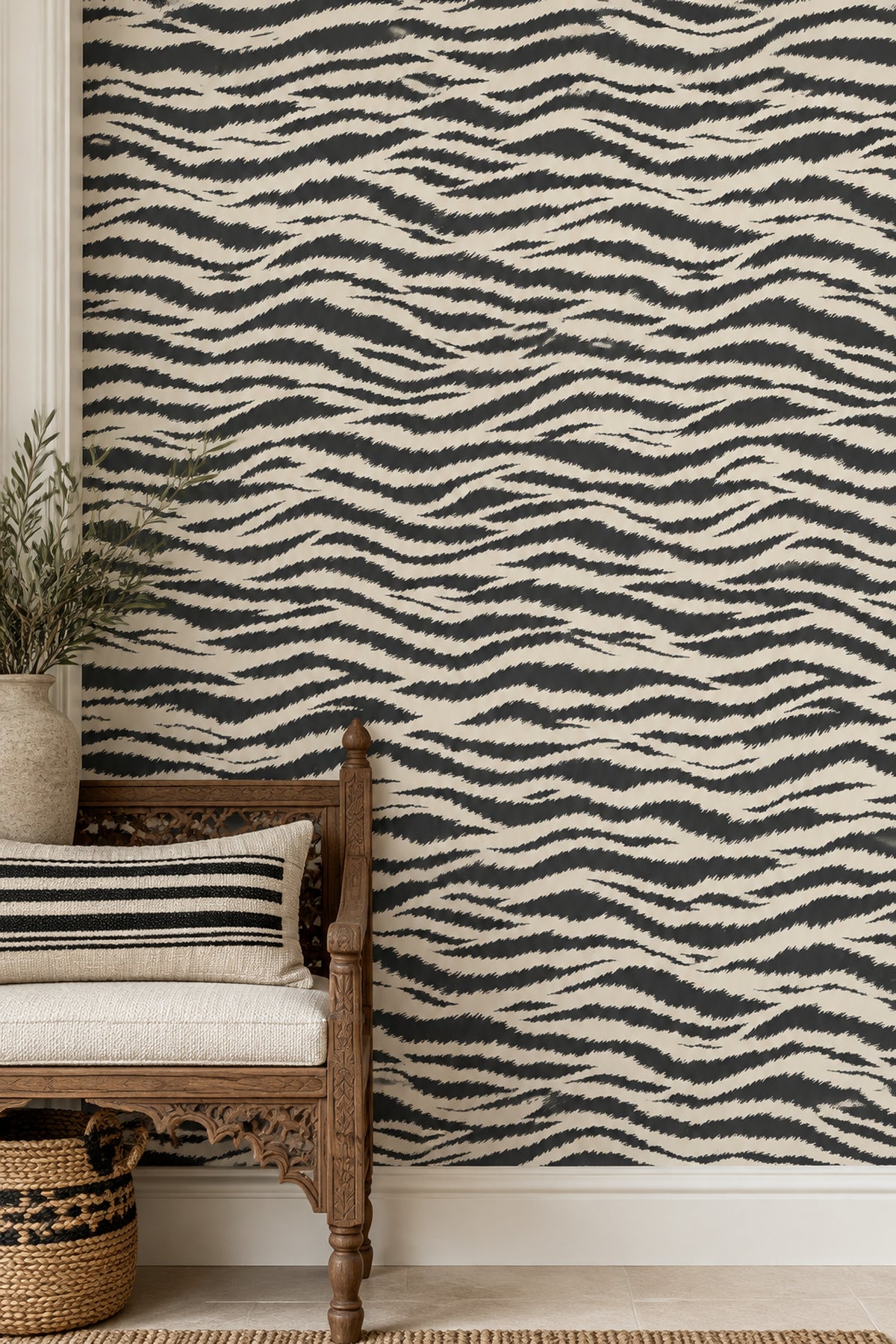 Zebra Desenli Duvar Kağıdı Siyah Beyaz Yatak Odası