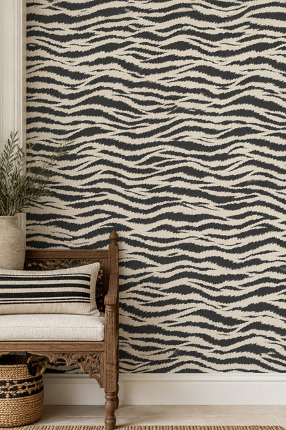 Zebra Desenli Duvar Kağıdı Siyah Beyaz Yatak Odası