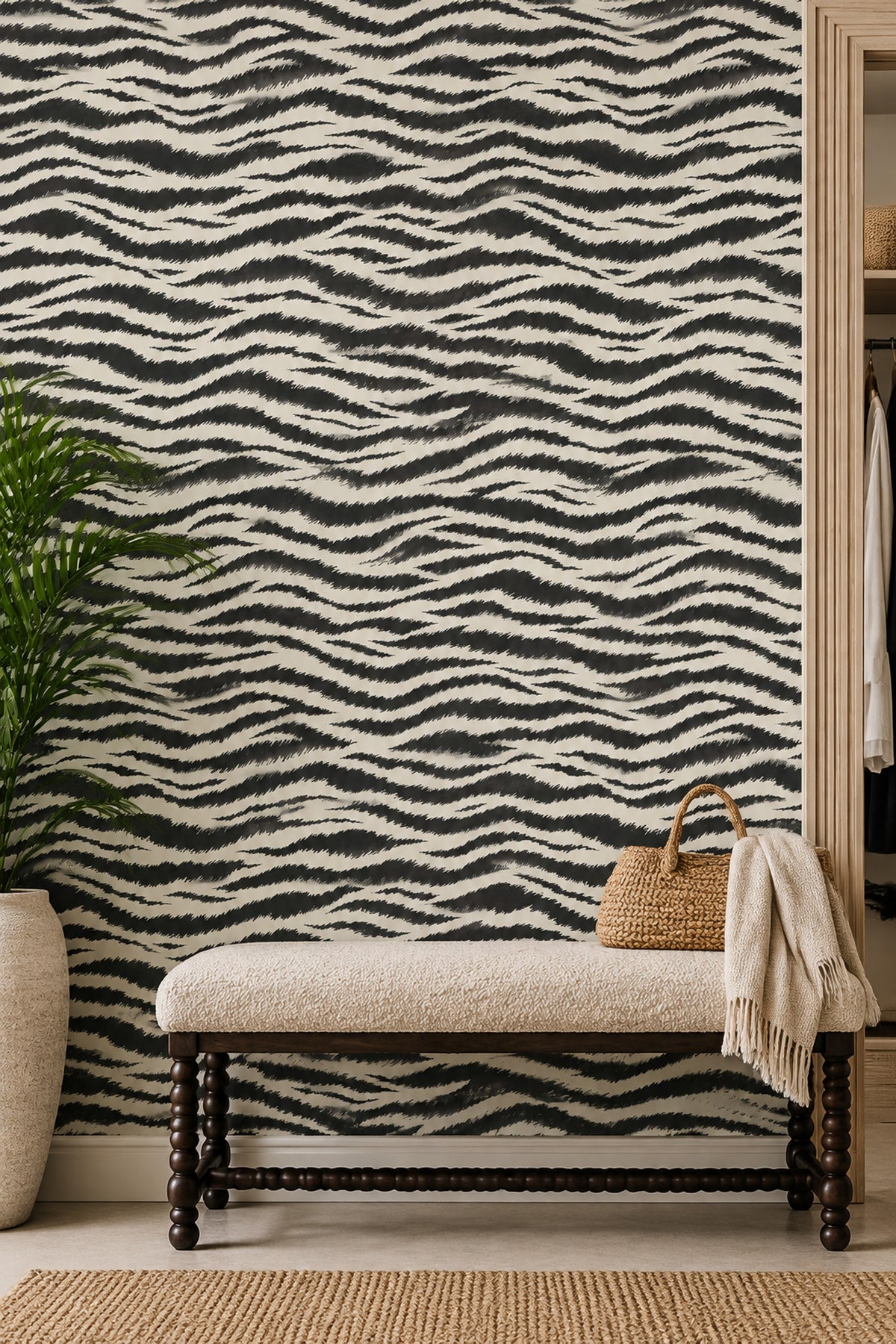 Zebra Desenli Duvar Kağıdı Siyah Beyaz Yatak Odası