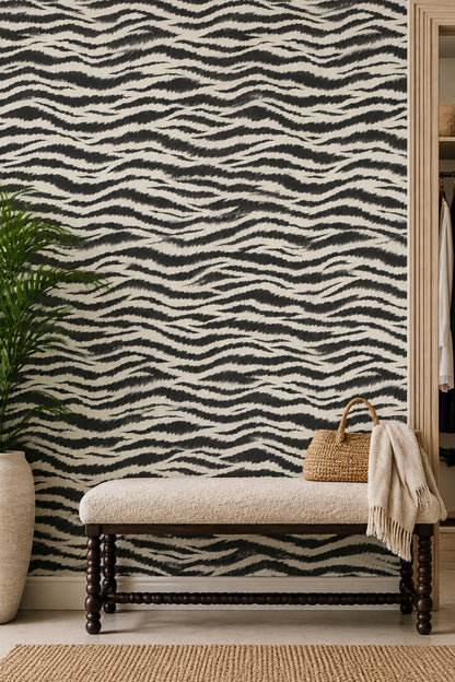 Zebra Desenli Duvar Kağıdı Siyah Beyaz Yatak Odası