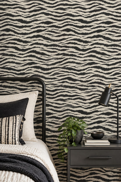 Zebra Desenli Duvar Kağıdı Siyah Beyaz Yatak Odası