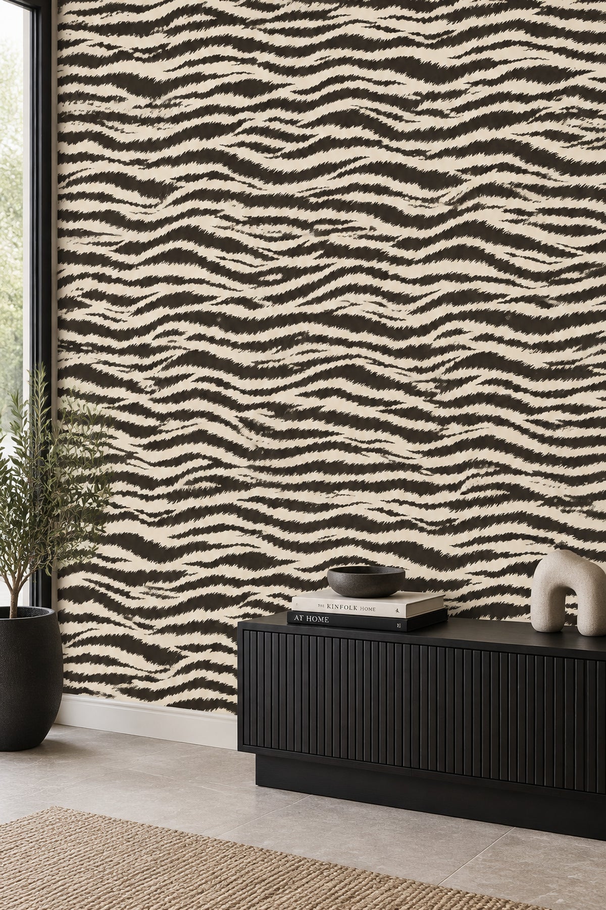 Zebra Desenli Duvar Kağıdı Siyah Beyaz Modern Salon