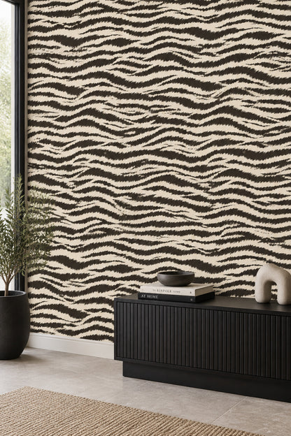 Zebra Desenli Duvar Kağıdı Siyah Beyaz Modern Salon