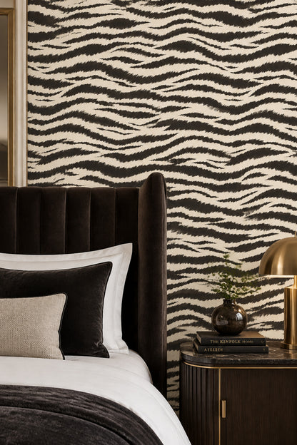 Zebra Desenli Duvar Kağıdı Siyah Beyaz Modern Salon