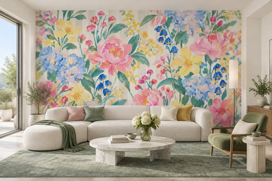 Sulu Boya Çiçekli Poster Duvar Kağıdı Pastel Salon Duvarı
