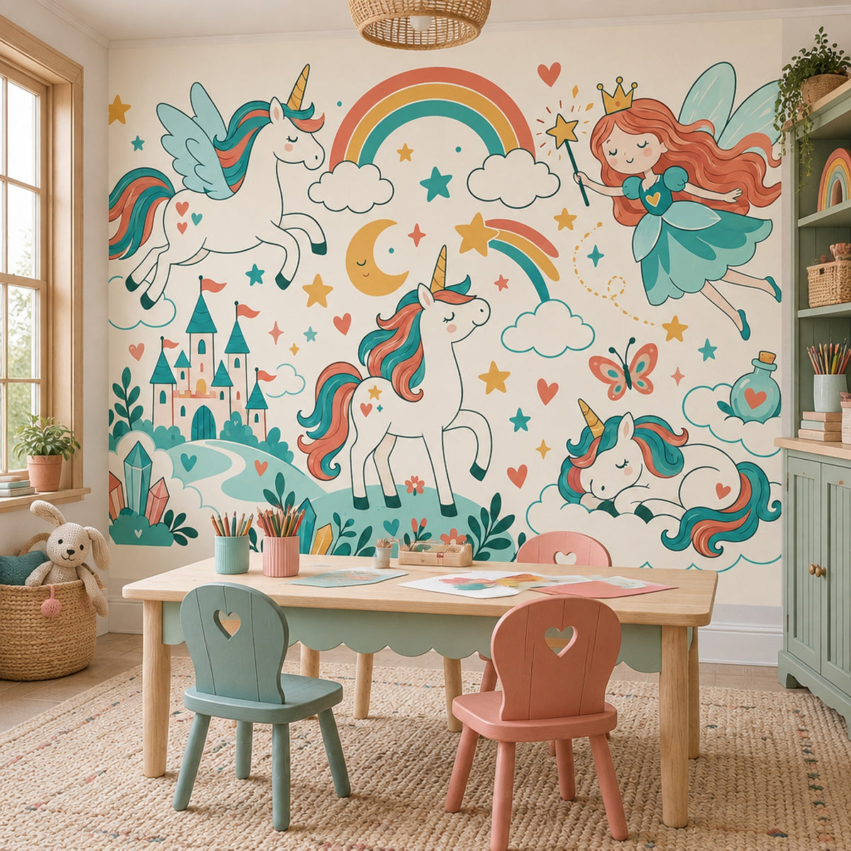 Unicorn ve Perili Poster Duvar Kağıdı Çocuk Odası Renkli