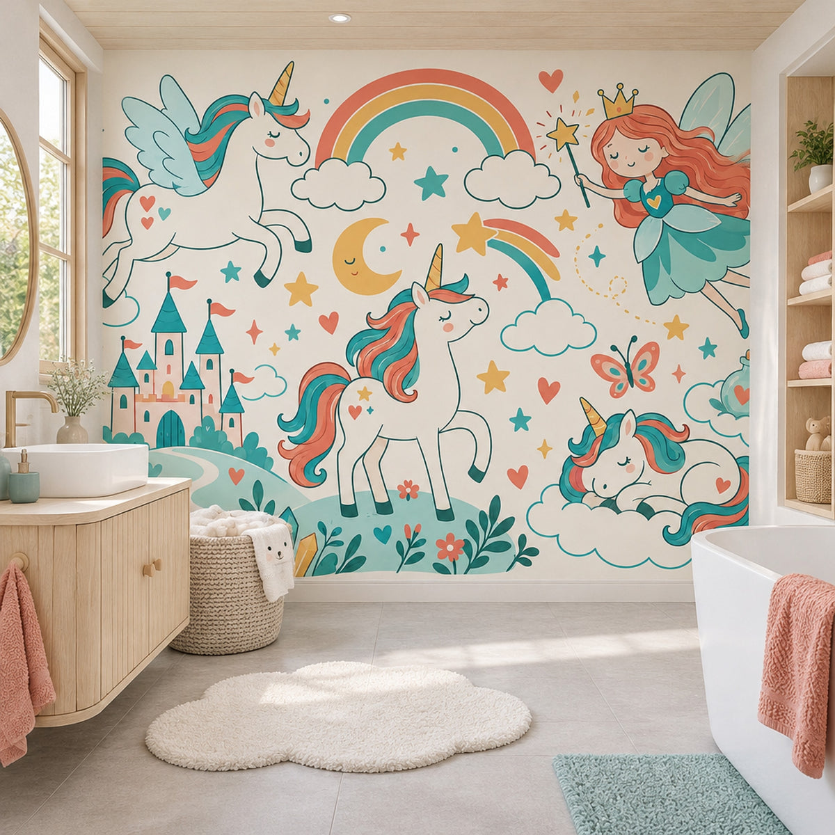Unicorn ve Perili Poster Duvar Kağıdı Çocuk Odası Renkli