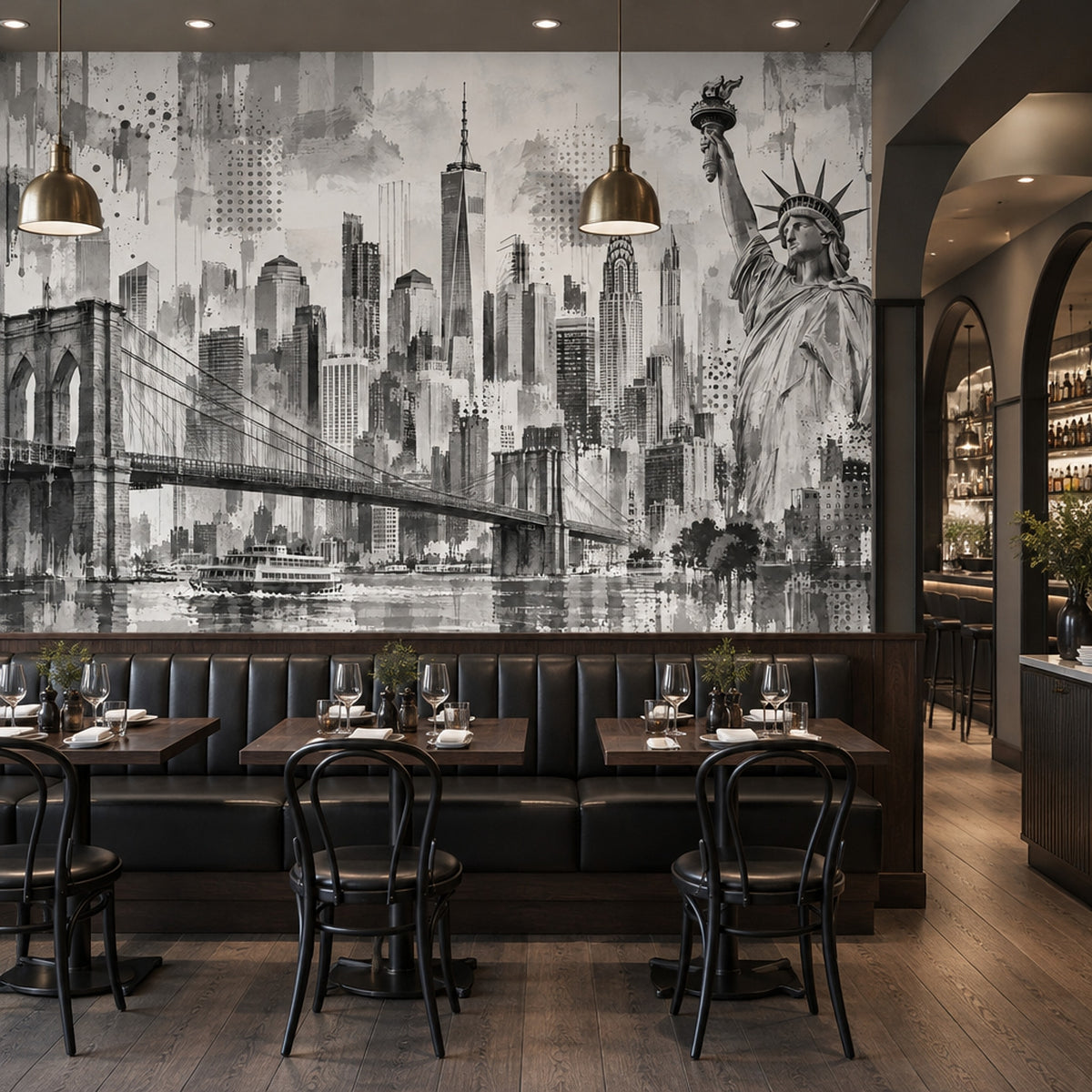 New York Şehir Manzaralı Poster Duvar Kağıdı Siyah Beyaz Salon