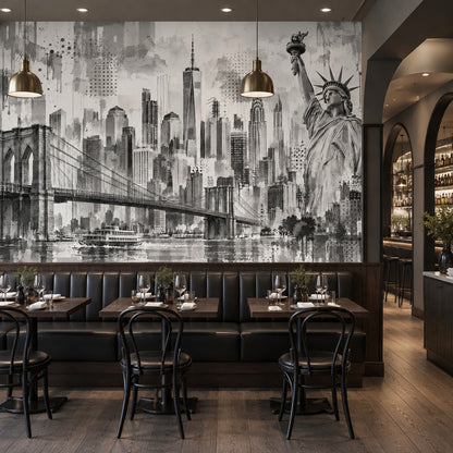 New York Şehir Manzaralı Poster Duvar Kağıdı Siyah Beyaz Salon