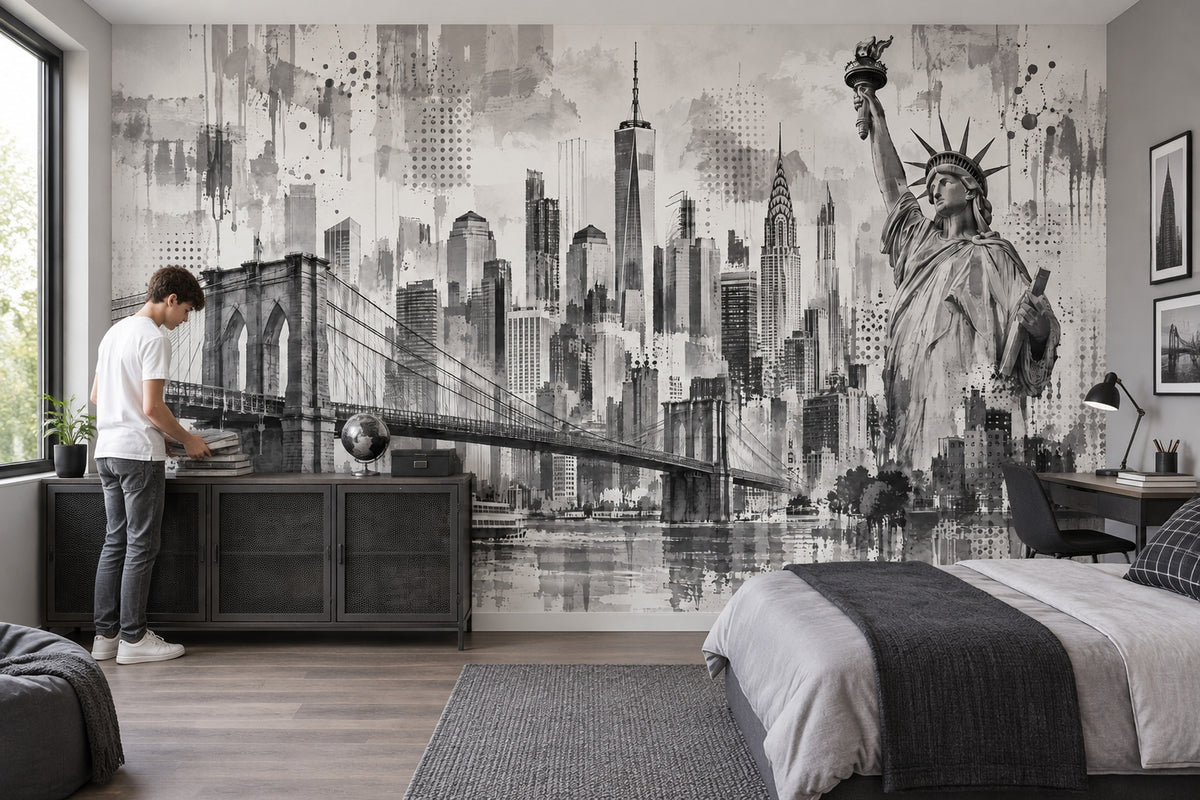 New York Şehir Manzaralı Poster Duvar Kağıdı Siyah Beyaz Salon