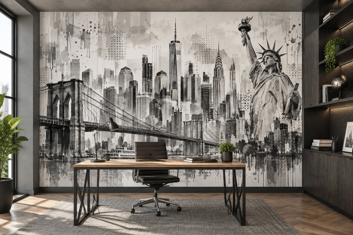 New York Şehir Manzaralı Poster Duvar Kağıdı Siyah Beyaz Salon