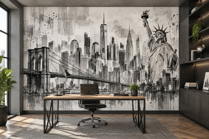 New York Şehir Manzaralı Poster Duvar Kağıdı Siyah Beyaz Salon
