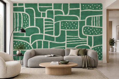 Soyut Geometrik Poster Duvar Kağıdı Yeşil Çizgili Salon