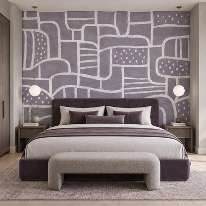 Soyut Çizgili Poster Duvar Kağıdı Gri Beyaz Modern Salon