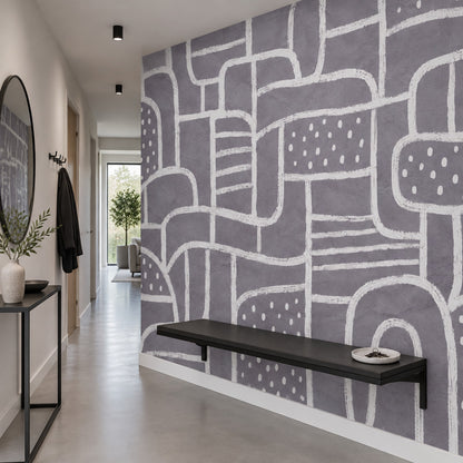 Soyut Çizgili Poster Duvar Kağıdı Gri Beyaz Modern Salon