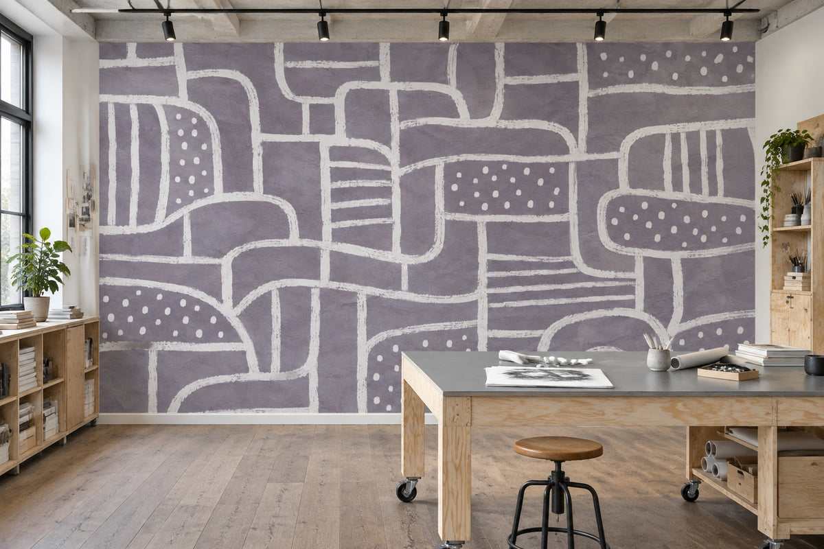Soyut Çizgili Poster Duvar Kağıdı Gri Beyaz Modern Salon