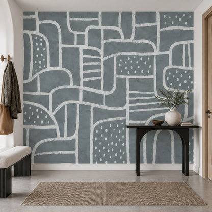 Soyut Çizgili Poster Duvar Kağıdı Gri Beyaz Geometrik Desen