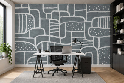 Soyut Çizgili Poster Duvar Kağıdı Gri Beyaz Geometrik Desen