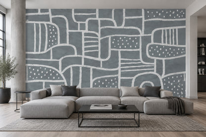 Soyut Çizgili Poster Duvar Kağıdı Gri Beyaz Geometrik Desen
