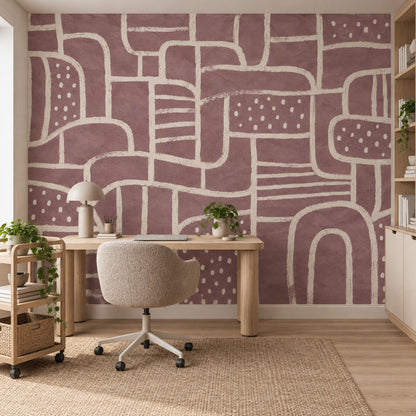 Soyut Geometrik Poster Duvar Kağıdı Gül Kurusu Salon Duvarı