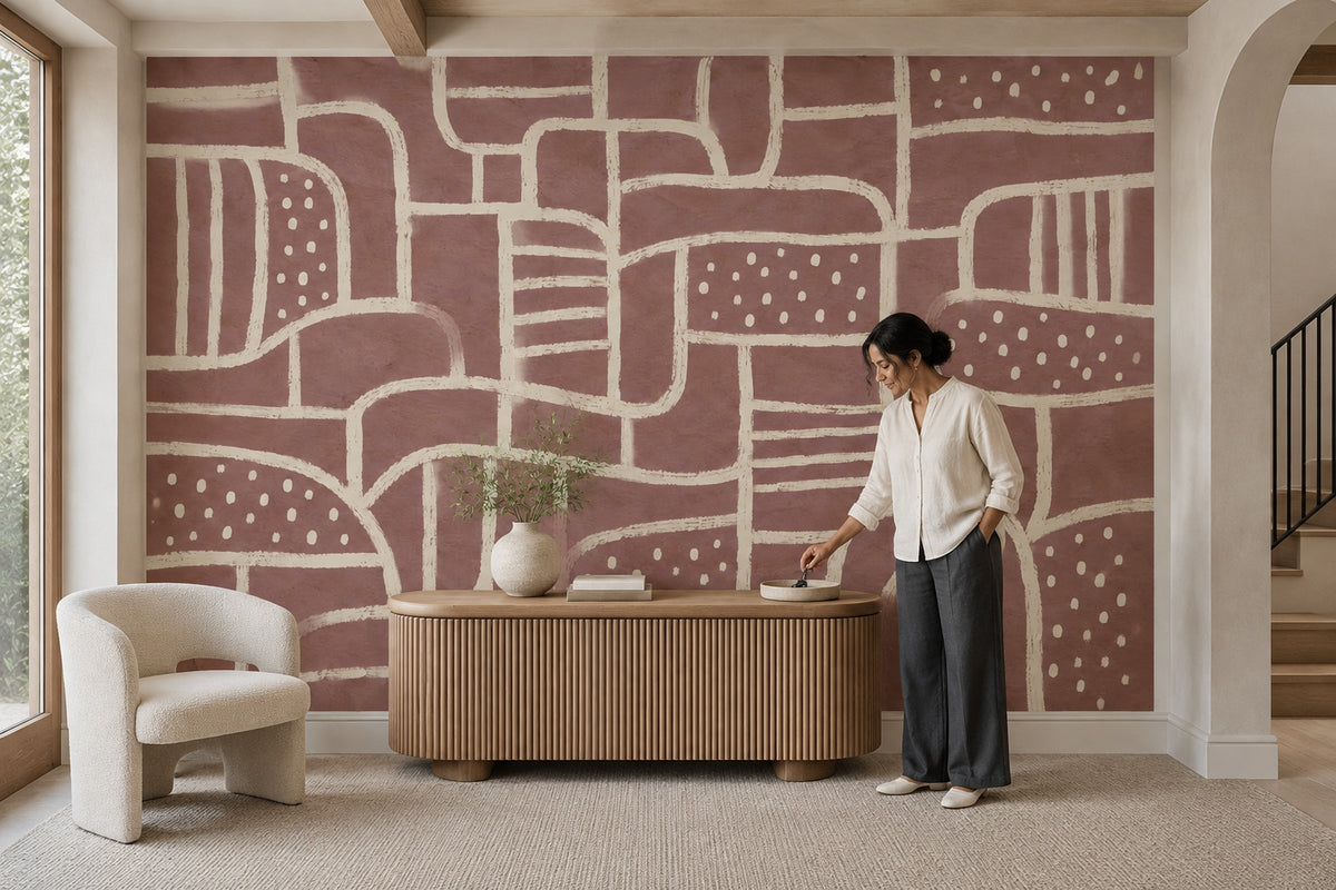 Soyut Geometrik Poster Duvar Kağıdı Gül Kurusu Salon Duvarı