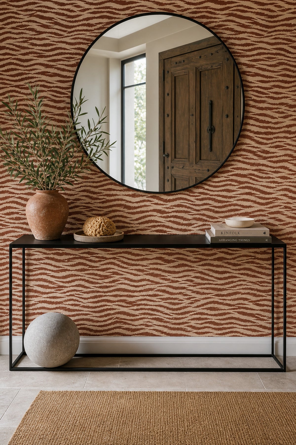Zebra Desenli Duvar Kağıdı Kiremit Kahverengi Salon