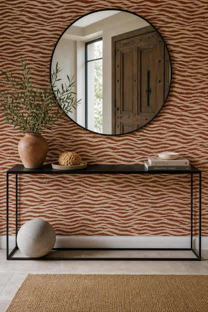 Zebra Desenli Duvar Kağıdı Kiremit Kahverengi Salon