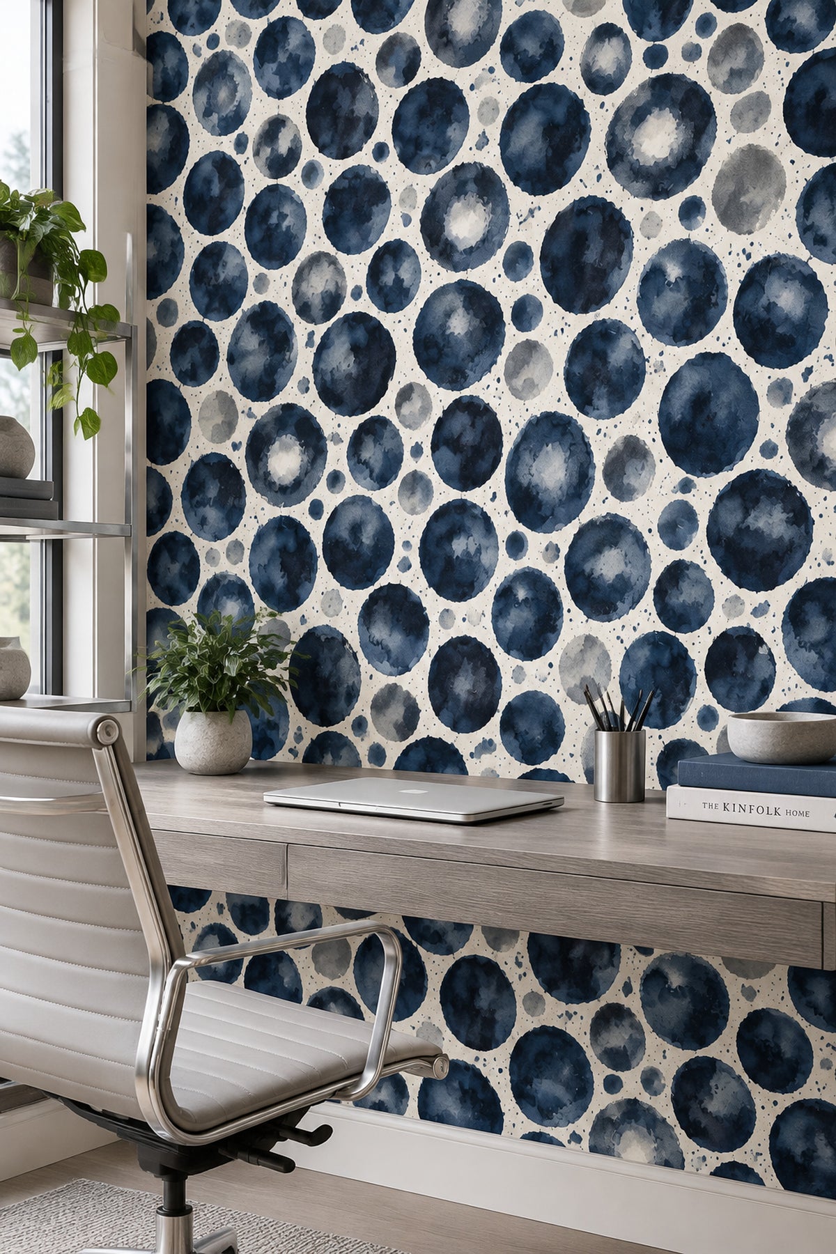 Lacivert Sulu Boya Benekli Duvar Kağıdı Modern Banyo Deseni