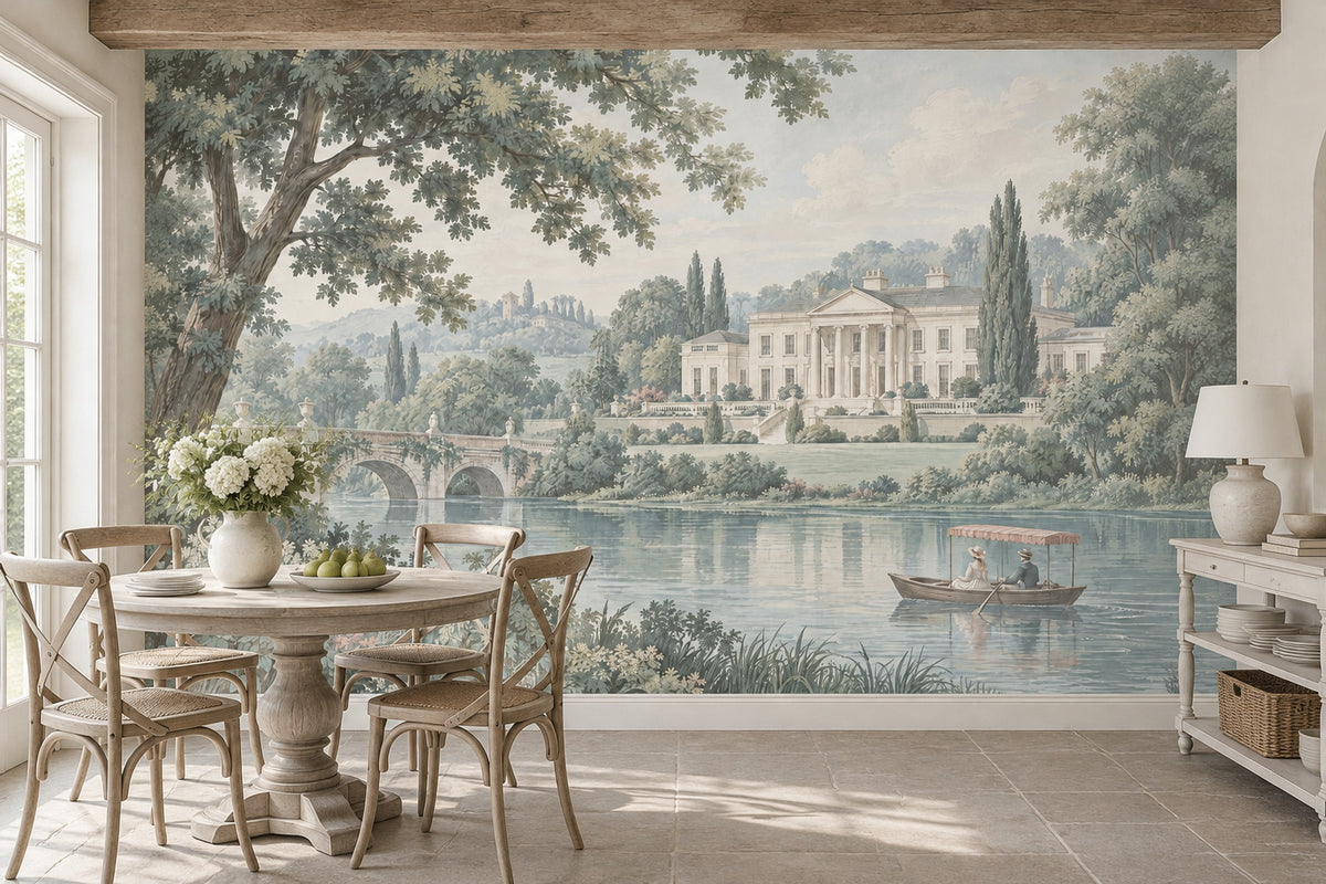 Klasik Manzara Poster Duvar Kağıdı Mavi Yeşil Şato Gölü