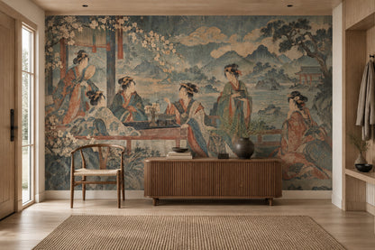 Japon Sanatı Figürlü Poster Duvar Kağıdı Yeşil Salon