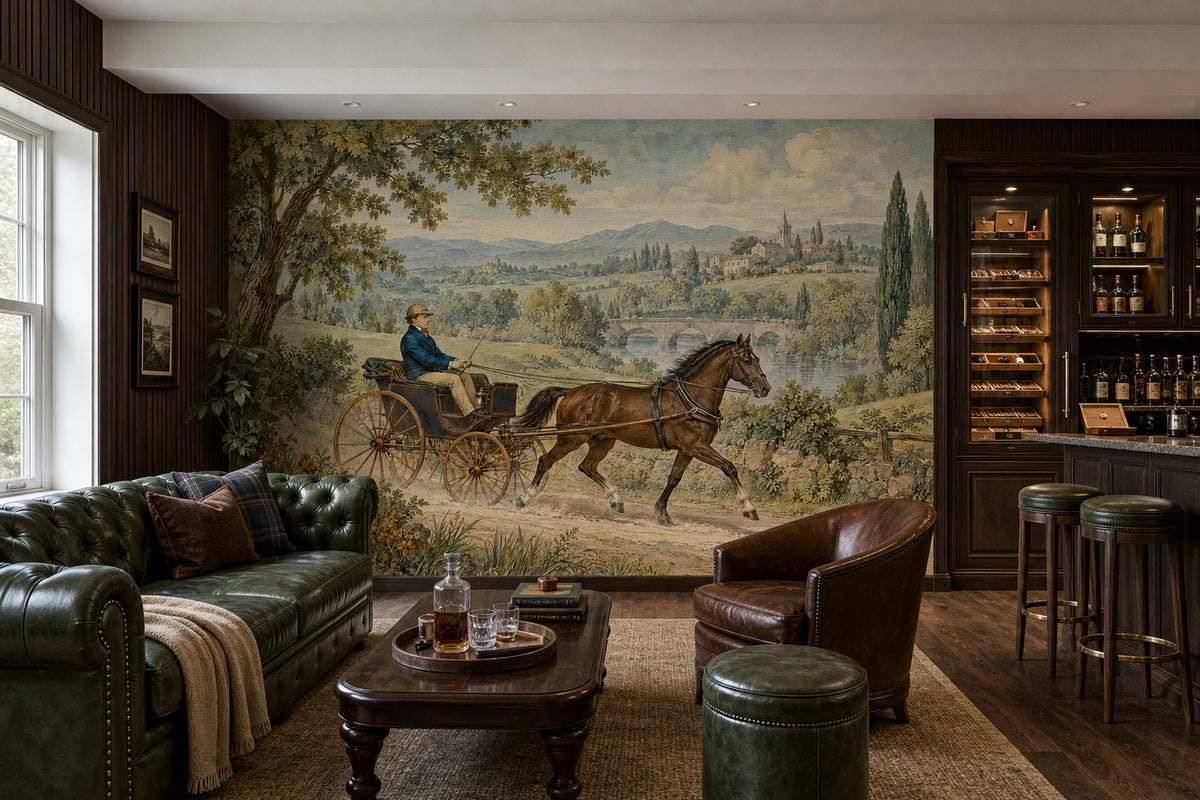 At Arabalı Kırsal Manzara Poster Duvar Kağıdı Vintage Salon