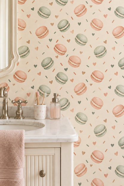 Makaron Desenli Duvar Kağıdı Pastel Mutfak ve Kafe Dekoru