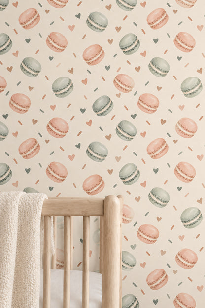 Makaron Desenli Duvar Kağıdı Pastel Mutfak ve Kafe Dekoru